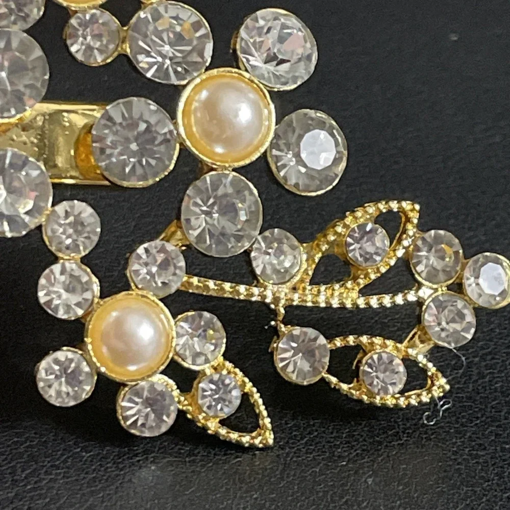 Rhinestone Floral Clip Gold Tone for Hair Dress Scarf Flower Faux Pearl